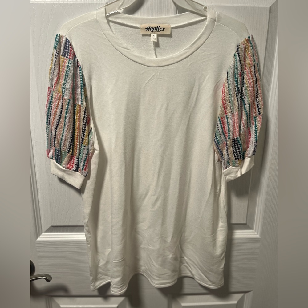 New Ivory Mint Coral Puff Bubble Multi Color Short Sleeve Top Sizes S, M, L - Picture 3 of 6
